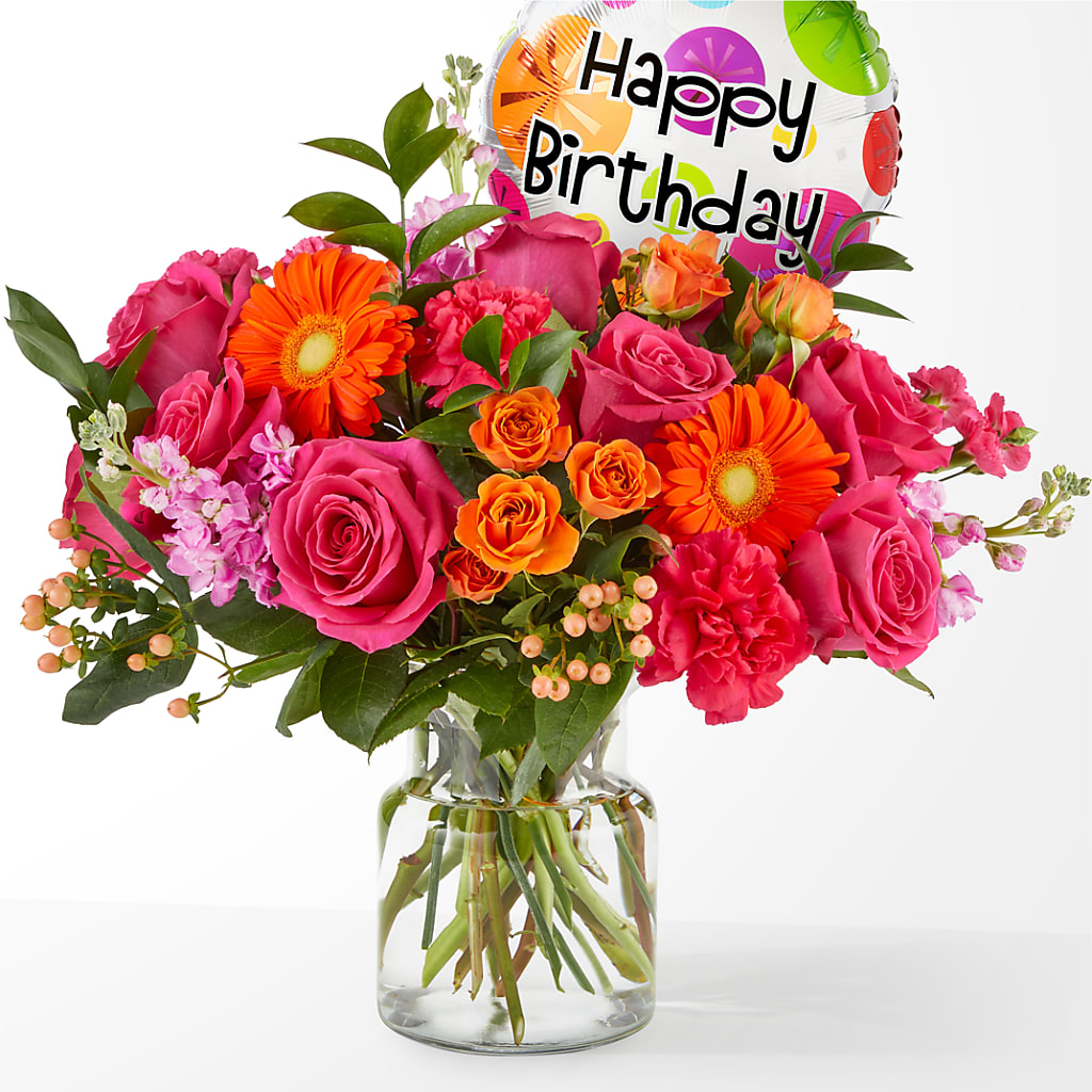 Fiesta Bouquet with Birthday Balloon – Flowerama #186, Oklahoma City OK