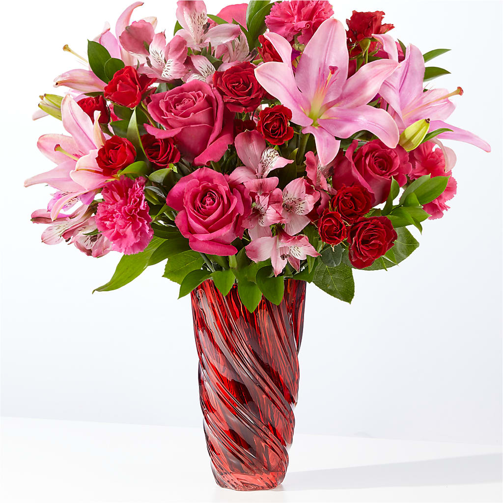 In Love Bouquet with Luxe Swirl Vase – Flowerama #186, Oklahoma City OK