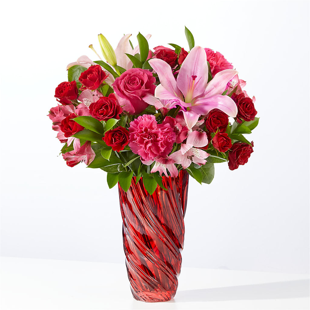 In Love Bouquet with Luxe Swirl Vase – Flowerama #186, Oklahoma City OK