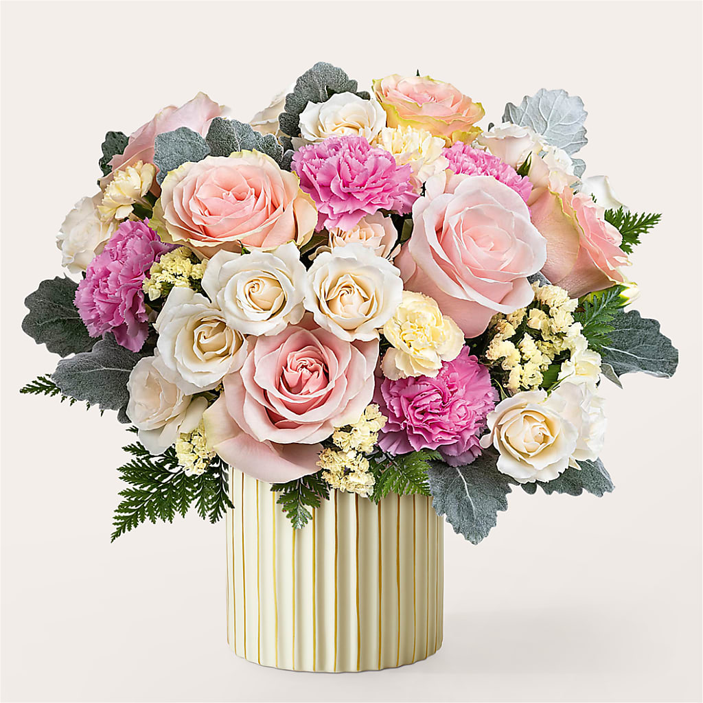Blissful Moments Bouquet with Ivory Vase – Flowerama #186, Oklahoma City OK