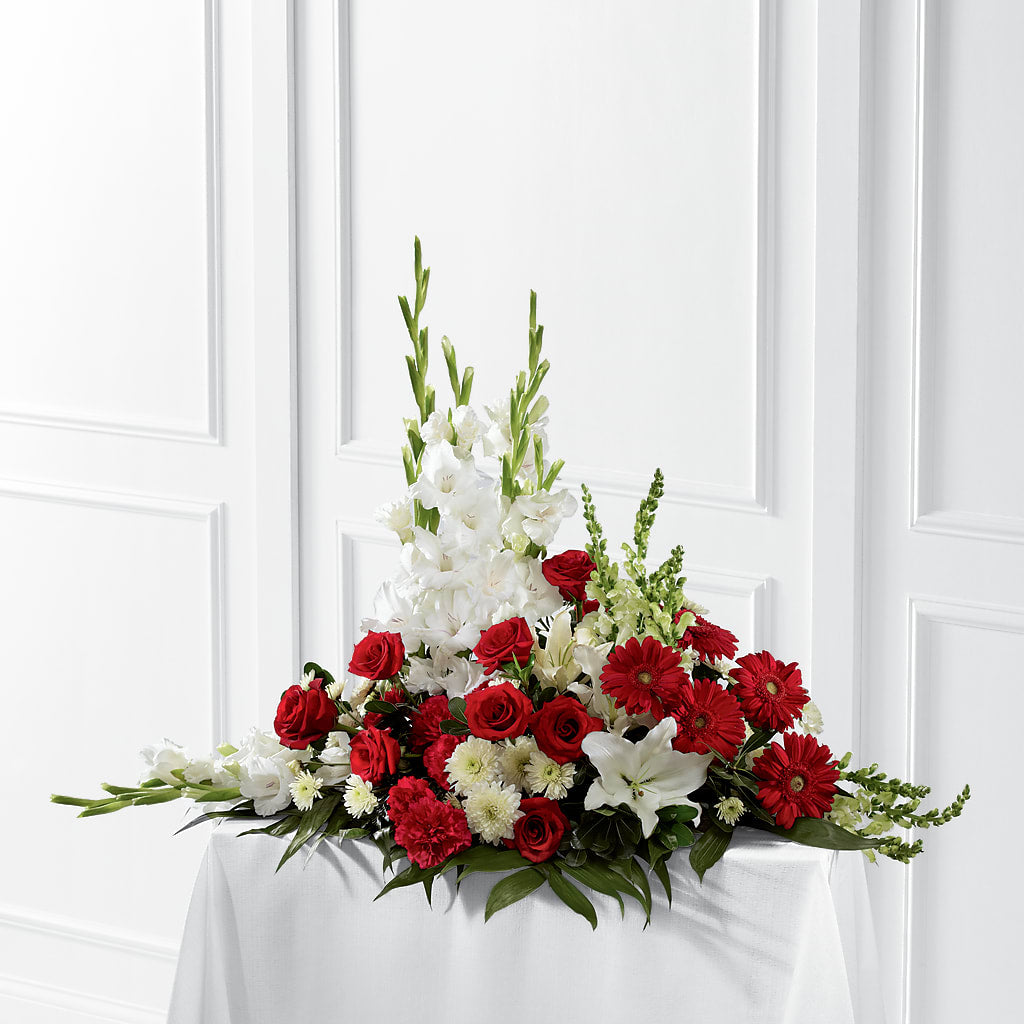 Crimson & White Arrangement – Flowerama #186, Oklahoma City OK
