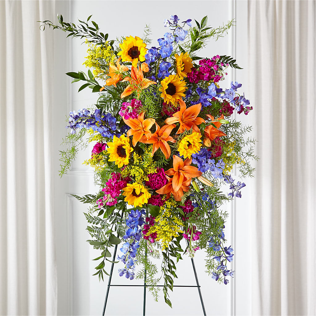 Sunlit Memories Standing Spray (Standard) – Flowerama #186, Oklahoma City OK