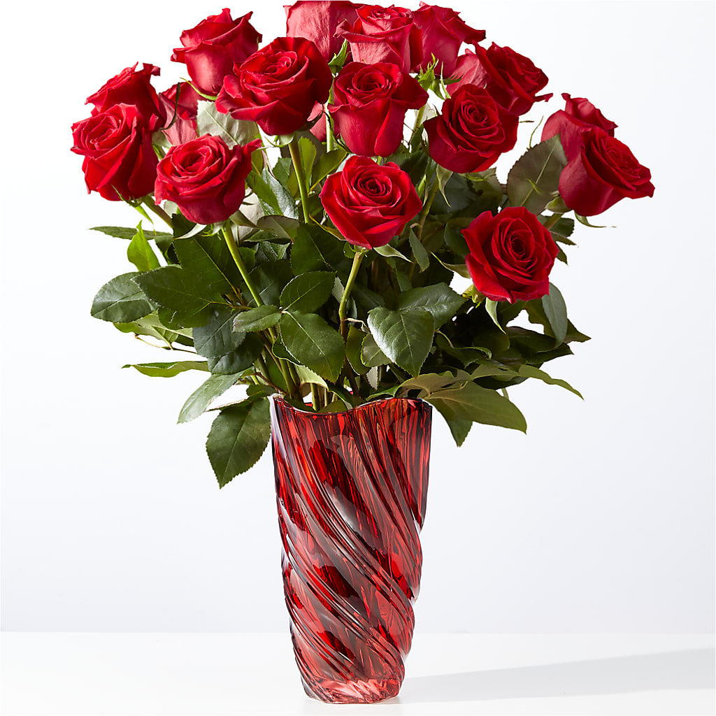 Classic Love Red Rose Bouquet with Luxe Swirl Vase – Flowerama #186, Oklahoma City OK