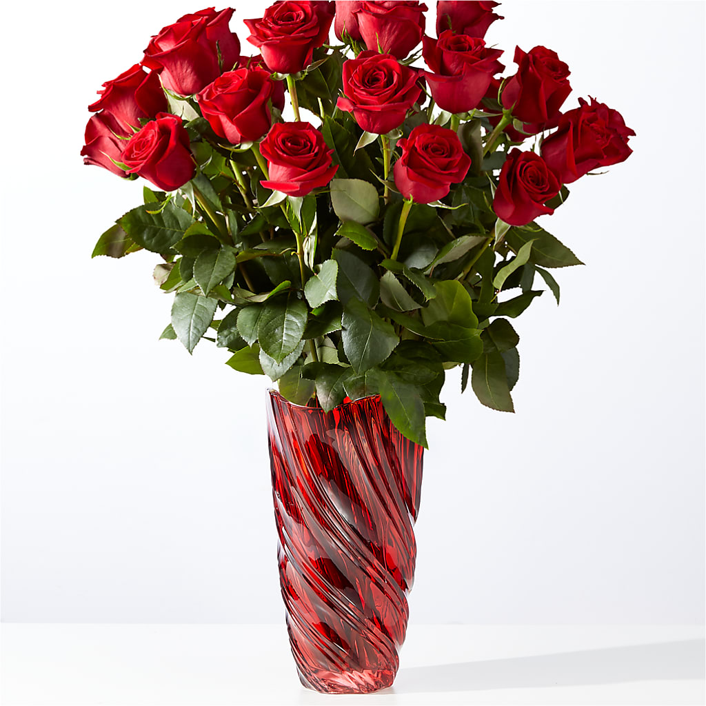 Classic Love Red Rose Bouquet with Luxe Swirl Vase – Flowerama #186, Oklahoma City OK