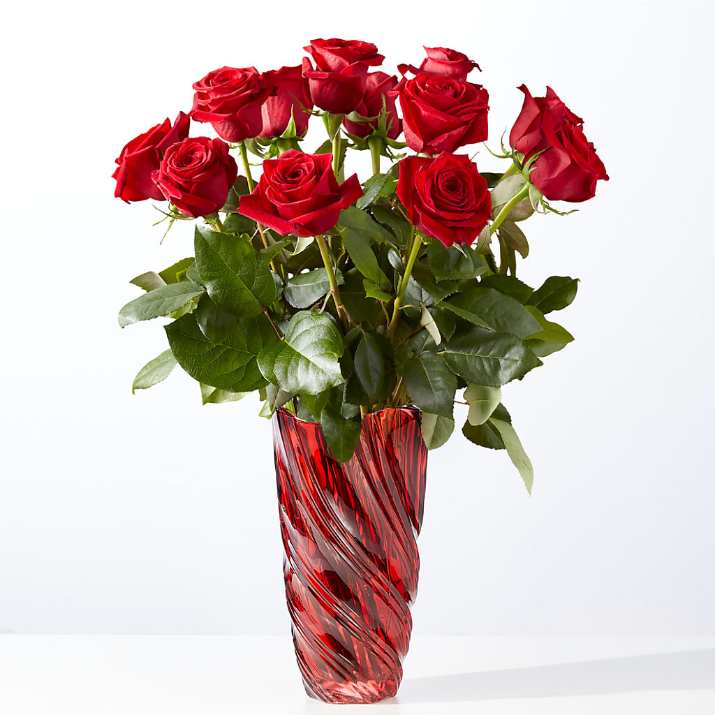 Classic Love Red Rose Bouquet with Luxe Swirl Vase – Flowerama #186, Oklahoma City OK