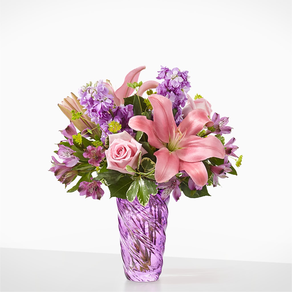 Precious Petals Bouquet with Luxe Swirl Vase – Flowerama #186, Oklahoma City OK