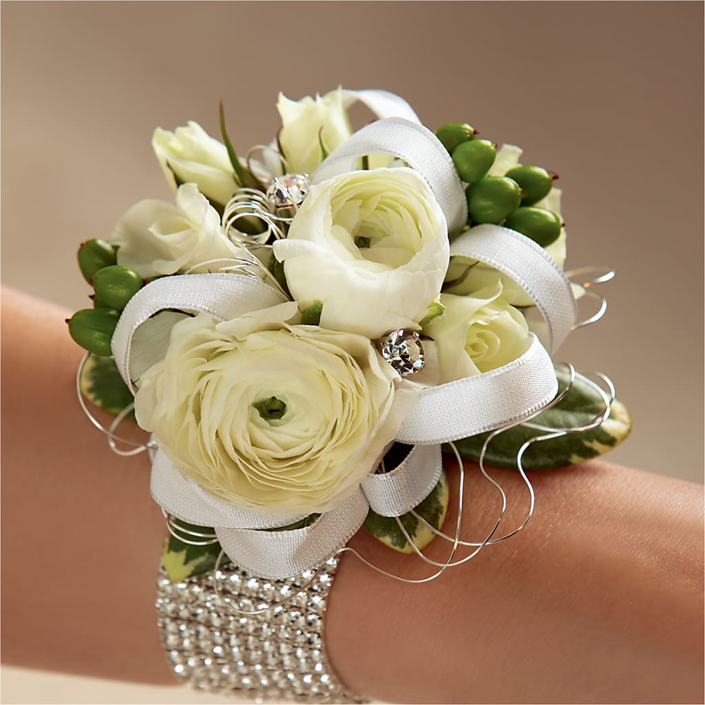 White Wedding Corsage – Flowerama #186, Oklahoma City OK