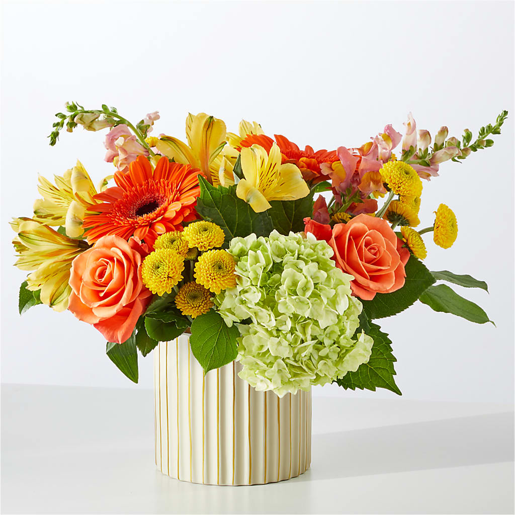 Autumn Sunshine Bouquet with Ivory Vase –  Flowerama #186, Oklahoma City OK