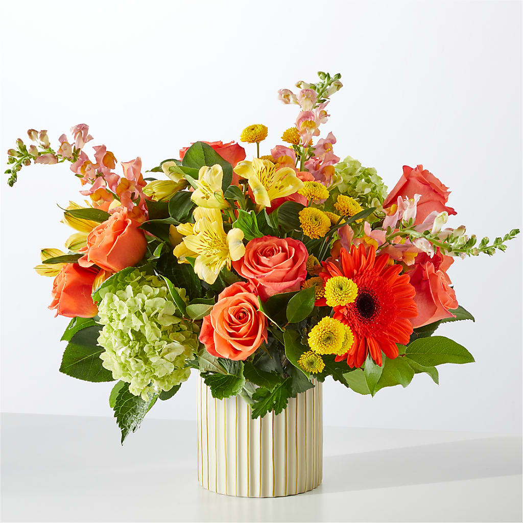 Autumn Sunshine Bouquet with Ivory Vase –  Flowerama #186, Oklahoma City OK