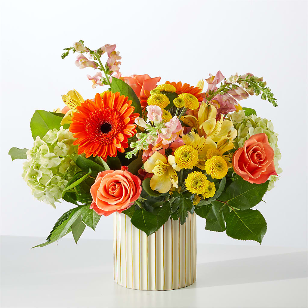 Autumn Sunshine Bouquet with Ivory Vase –  Flowerama #186, Oklahoma City OK