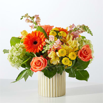 Autumn Sunshine Bouquet with Ivory Vase –  Flowerama #186, Oklahoma City OK